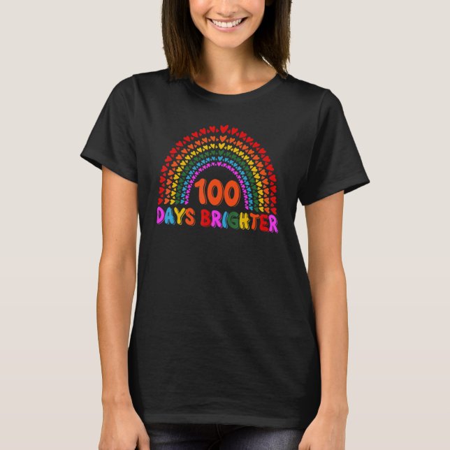 Rainbow 100 Days Brighter Teacher Student 100 Days T Shirt (Framsida)
