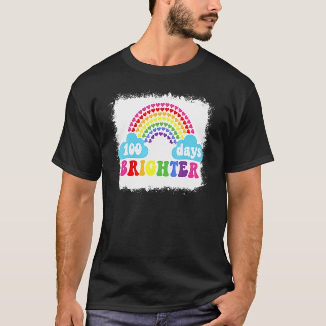 Rainbow 100 Days Brighter Teacher Student 100 Days T Shirt (Framsida)