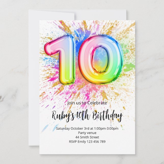 Rainbow 10th Birthday Invitation Inbjudningar (Framsida)