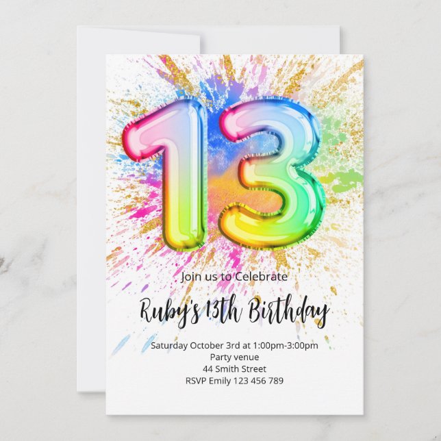 Rainbow 13th Birthday Invitation Inbjudningar (Framsida)