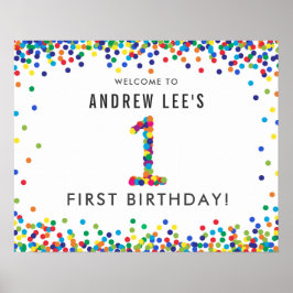 Rainbow 1 Year Old Födelsedagsfest Welcome Poster