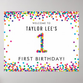 Rainbow 1 Year Old Födelsedagsfest Welcome Poster