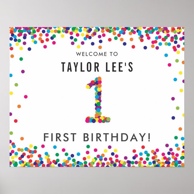 Rainbow 1 Year Old Födelsedagsfest Welcome Poster (Framsidan)