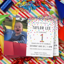 Rainbow 1st Birthday Party, Photo First Birthday I Inbjudningar