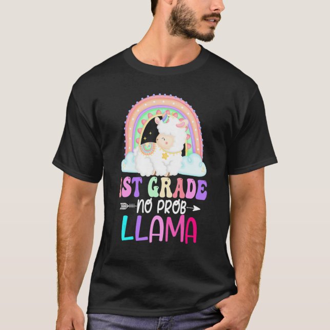 Rainbow 1st Grade No Prob Llama 100th Day of Schoo T Shirt (Framsida)