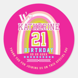 Rainbow 21-årsdag Hot Pink Runt Klistermärke