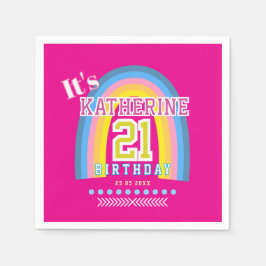 Rainbow 21st Birthday Hot Pink Pappersservett