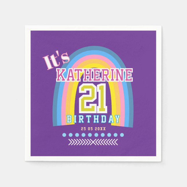 Rainbow 21st Birthday Purple Pappersservett (Framsidan)
