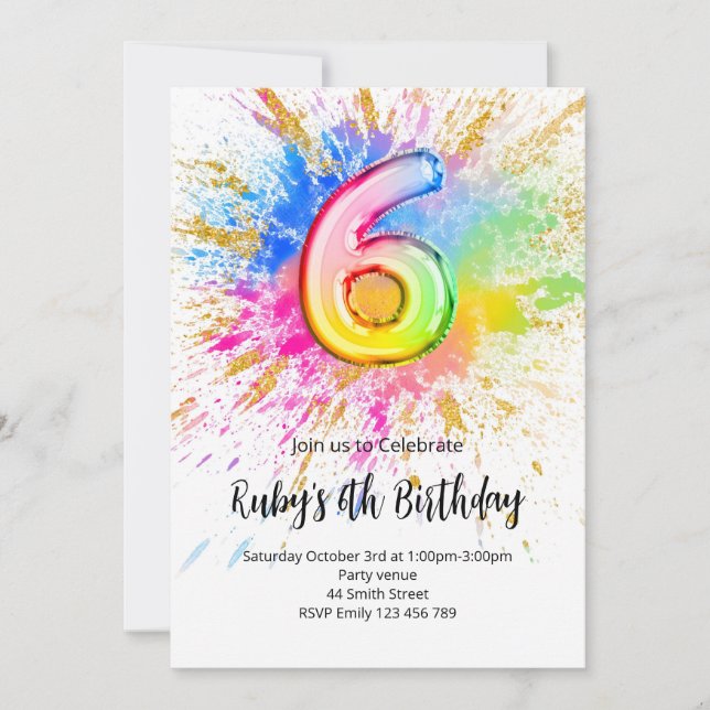 Rainbow 6th Birthday Invitation Inbjudningar (Framsida)