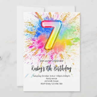 Rainbow 7th Birthday Invitation Inbjudningar
