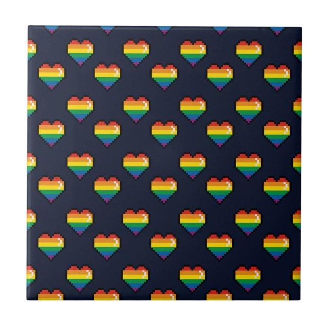 Rainbow 8 Bit Heart Mönster Kakelplatta (Framsidan)