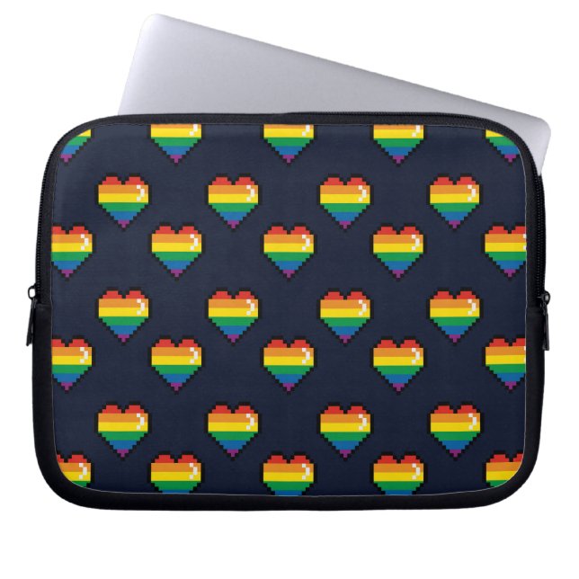 Rainbow 8 Bit Heart Mönster Laptop Fodral (Framsidan)