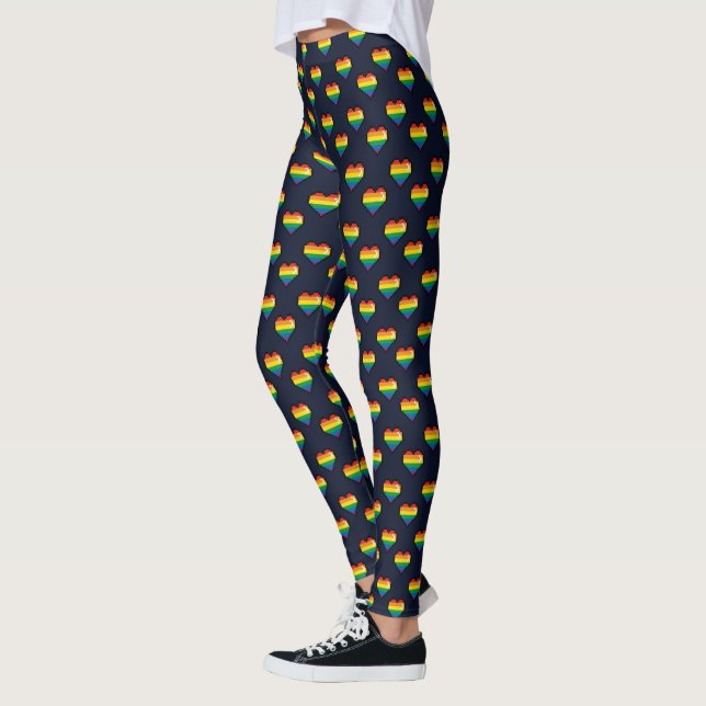 Rainbow 8 Bit Heart Mönster Leggings (Vänster)