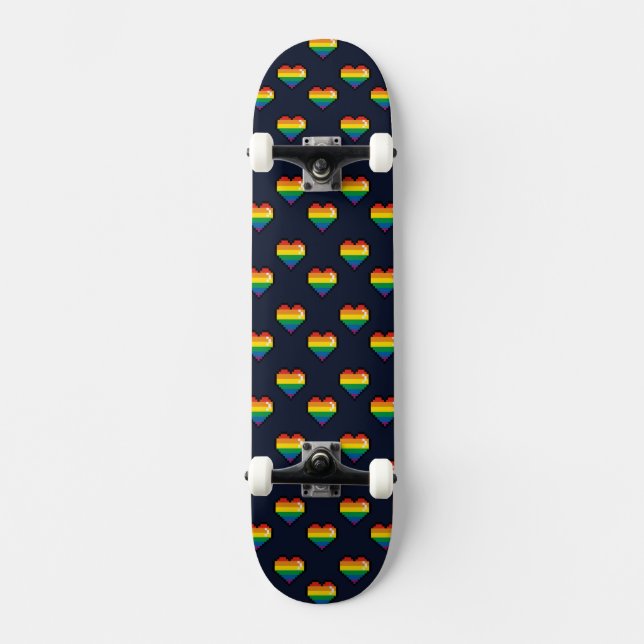 Rainbow 8 Bit Heart Mönster Mini Skateboard Bräda 18,5 Cm (Framsida)