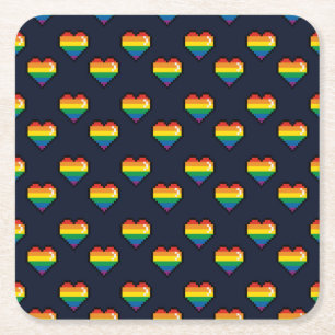 Rainbow 8 Bit Heart Mönster Underlägg Papper Kvadrat