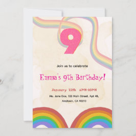  Rainbow 9th Birthday Party Invitation Inbjudningar