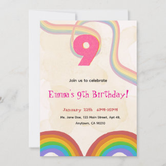  Rainbow 9th Birthday Party Invitation Inbjudningar