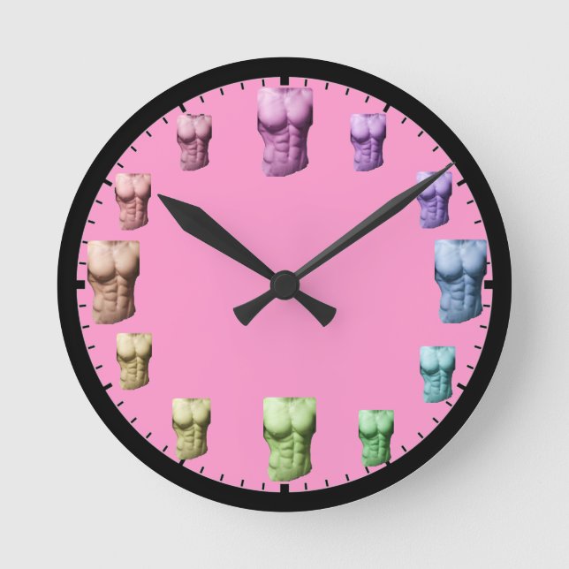 Rainbow Abs Wall Clock-Rosa Rund Klocka (Framsida)