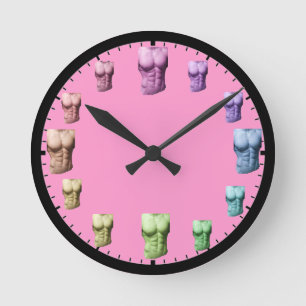 Rainbow Abs Wall Clock-Rosa Rund Klocka