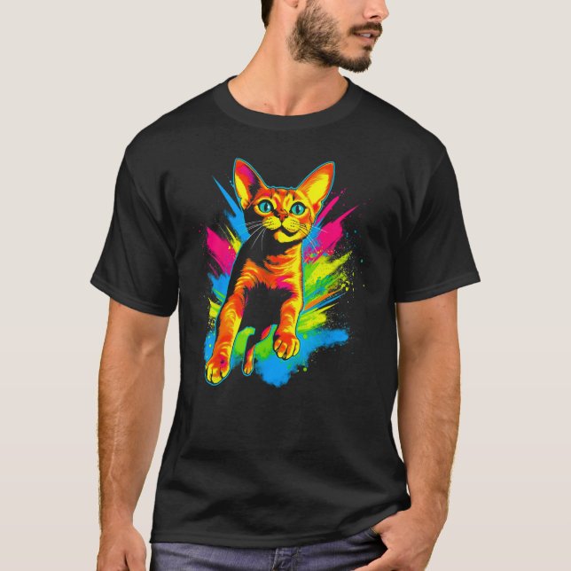 Rainbow Abyssinian Cat T Shirt (Framsida)