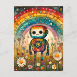Rainbow Adorable Robot Vykort