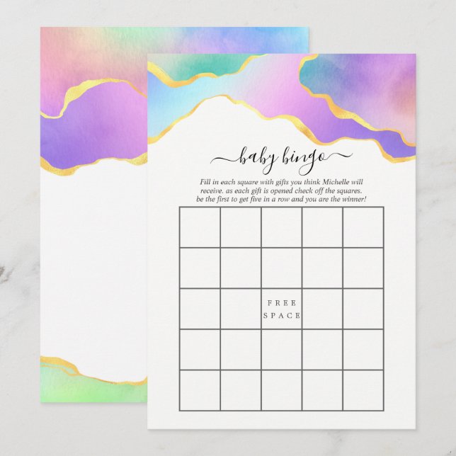 Rainbow Agate Stone Möhippa Bingo Inbjudningar (Fram/baksida)