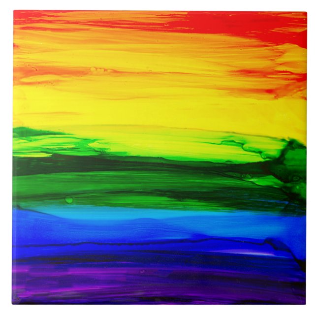 Rainbow Alcohol Bläck Abstrakt Kakelplatta (Framsidan)
