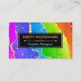 Rainbow Alcohol Bläck & Guld Faux Glitter Agate Visitkort