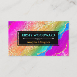Rainbow Alcohol Bläck & Guld Faux Glitter Agate Visitkort