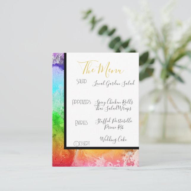 Rainbow Alcohol Bläck Watercolor Menu Vykort (Stående Fram)
