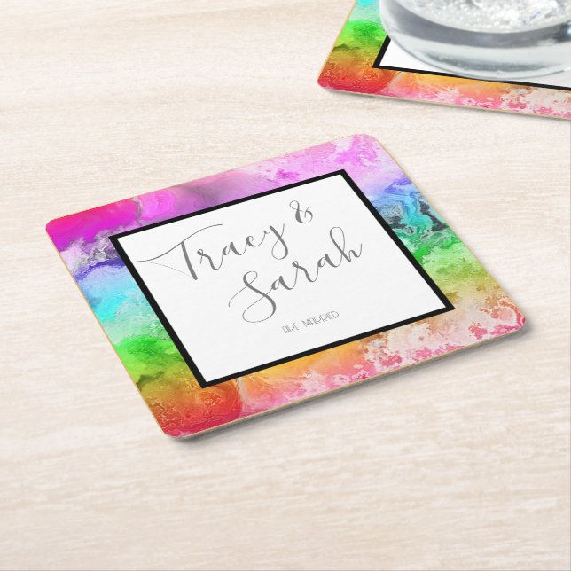 Rainbow Alcohol Bläck Watercolor Underlägg Papper Kvadrat (Vinklad)