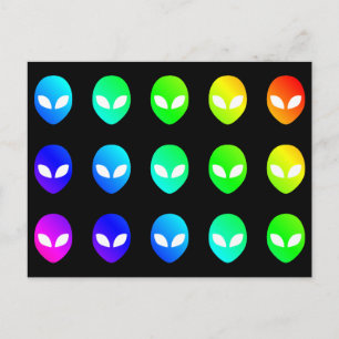 Rainbow Alien Head Colorful Multifärgad Space Vykort