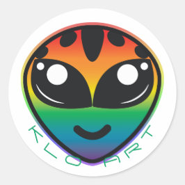 Rainbow Alien Round Sticker Runt Klistermärke