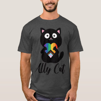 Rainbow Ally Cat HBT Gay pride Flagga Heart T Shirt