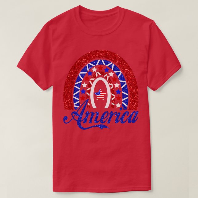 Rainbow America American Flagga Patriotic 4:e Jul T Shirt (Design framsida)