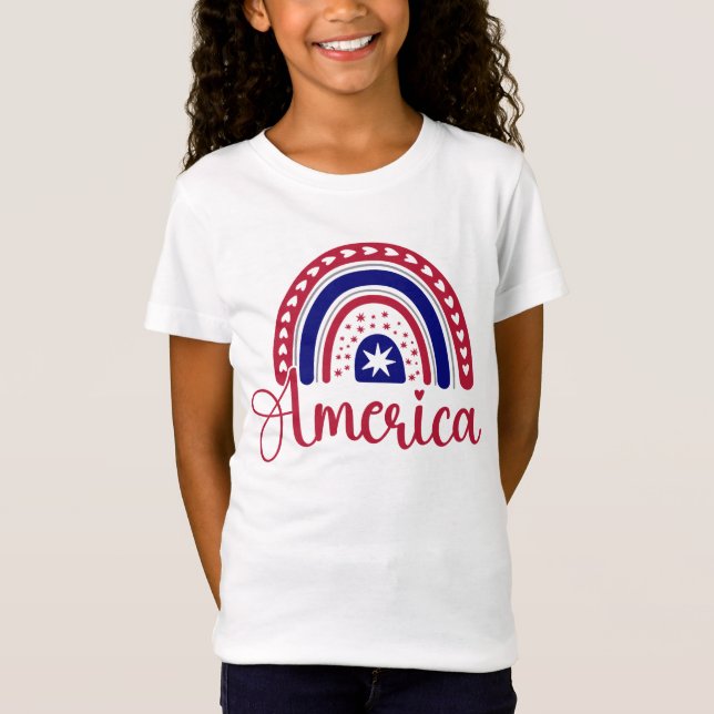 Rainbow America Girl T Shirt (Framsida)