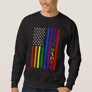 Rainbow American Flagga Gay pride LGBT Lesbisk Out Lång Ärmad Tröja