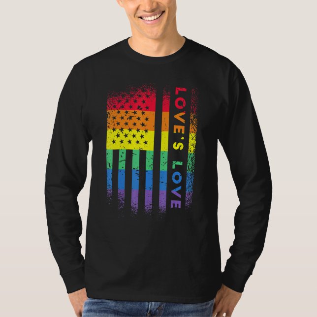 Rainbow American Flagga Kärlek Kärlek Pride T Shirt (Framsida)