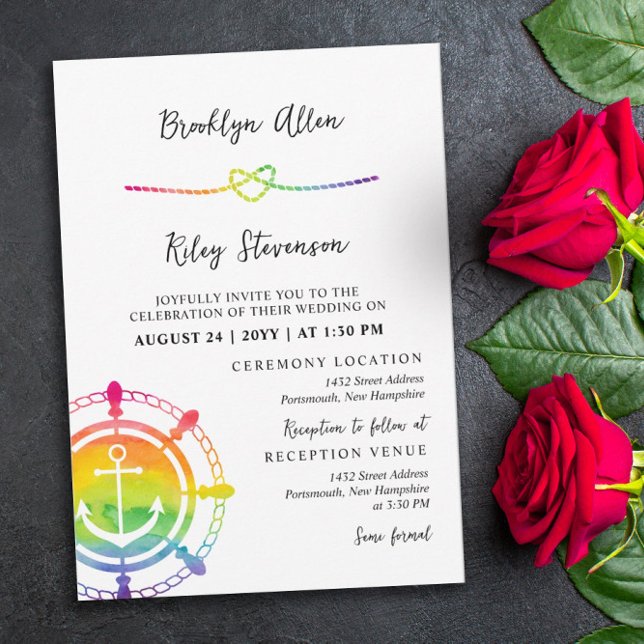 Rainbow Anchor Rope Heart Nautical LGBT Bröllop Inbjudningar (Skapare uppladdad)