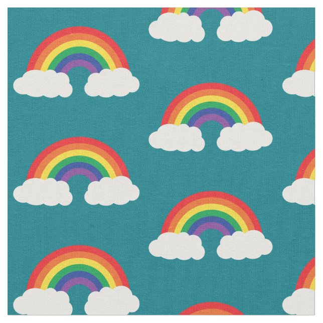 Rainbow and Cloud on Teal Cute Kids Tyg (Närbild)