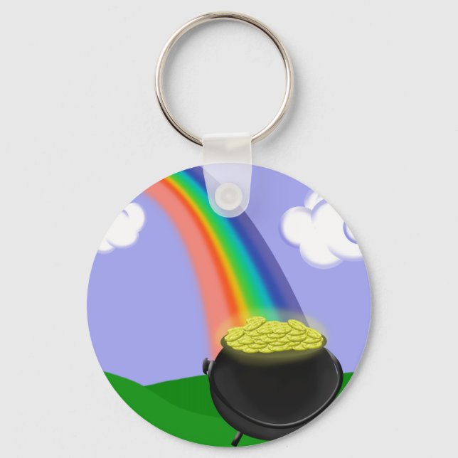 Rainbow and Pot of Guld Keychain Nyckelring (Framsida)