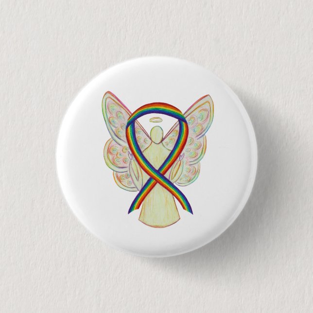 Rainbow Angel Awareness Ribbon Anpassningsbar Art  Knapp (Framsida)