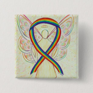 Rainbow Angel Awareness Ribbon Anpassningsbar Art Knapp