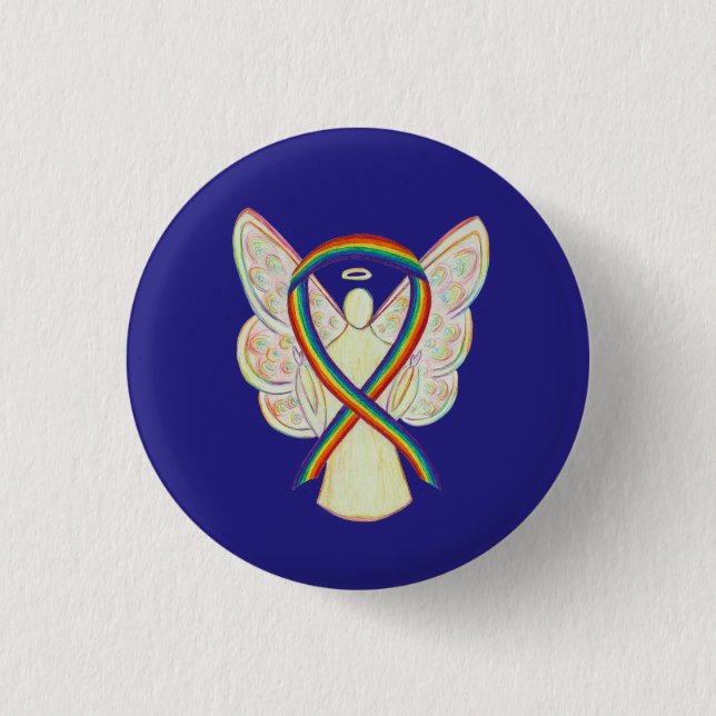 Rainbow Angel Awareness Ribbon Anpassningsbar Art  Knapp (Framsida)