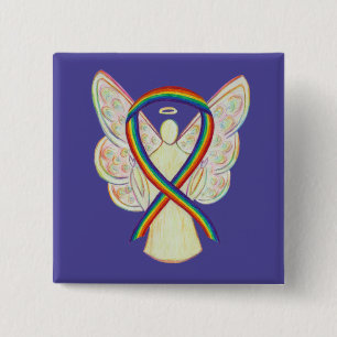 Rainbow Angel Awareness Ribbon Anpassningsbar Art Knapp