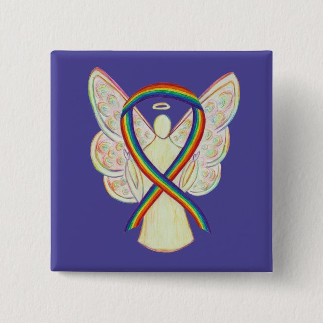 Rainbow Angel Awareness Ribbon Anpassningsbar Art  Knapp (Framsida)
