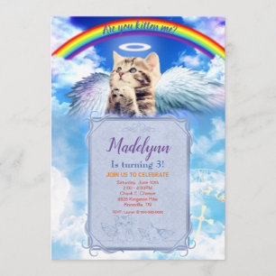 Rainbow Angel Cat Angelic bjudning Inbjudningar