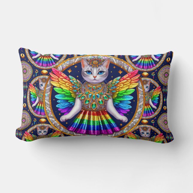 Rainbow Angel Cat Lumbarkudde (Framsida)