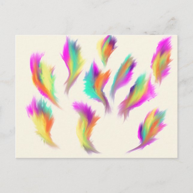 Rainbow Angel Feathers Christian Prophetic Art Vykort (Framsida)