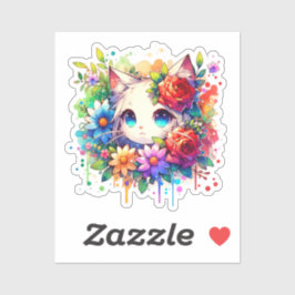 Rainbow Anime Kitten och Flowers Klistermärken